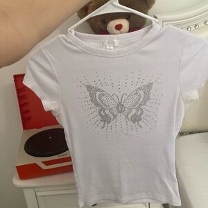 y2k butterfly round neck tee